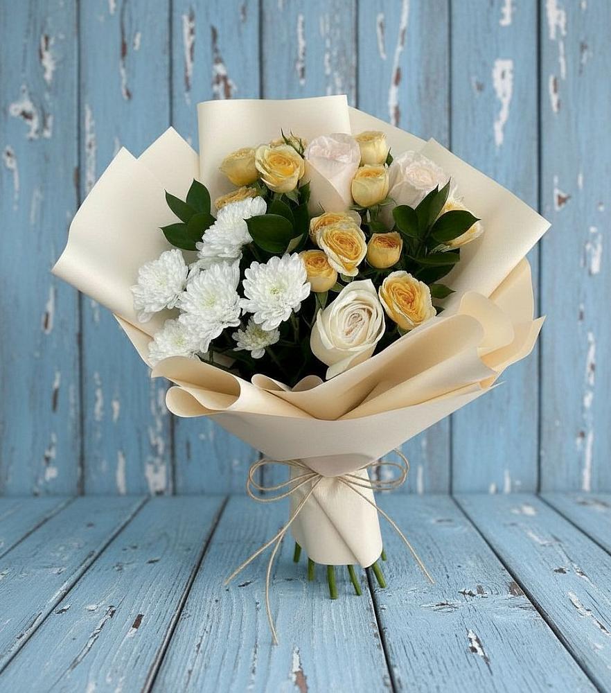 Букет цветов из: Розы и Хризантемы в Первомайке