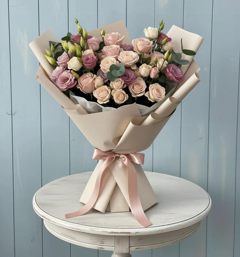 Букет цветов из: Розы и Лизиантусы в Первомайке