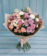 Букет цветов из:  Хризантемы, Розы и Альстромерии в Первомайке