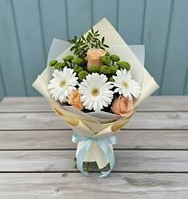 Букет цветов из:  Герберы, Розы и Хризантемы в Первомайке